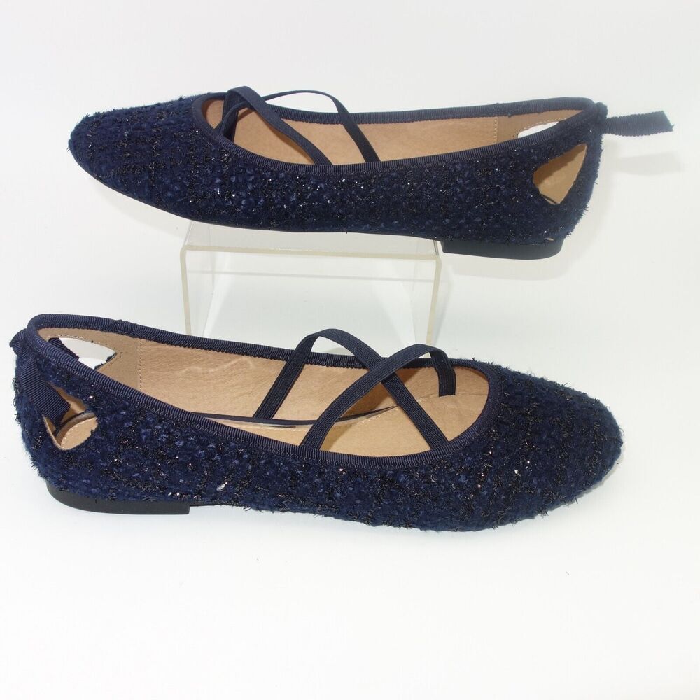 NEW Athena Alexander Blue Tweed Strap Ballet Flat Shoes Saint Paul Women's 7.5